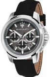 Maserati Successo 44mm Grey Dial Black Leather Strap Watch For Men - R8871621006