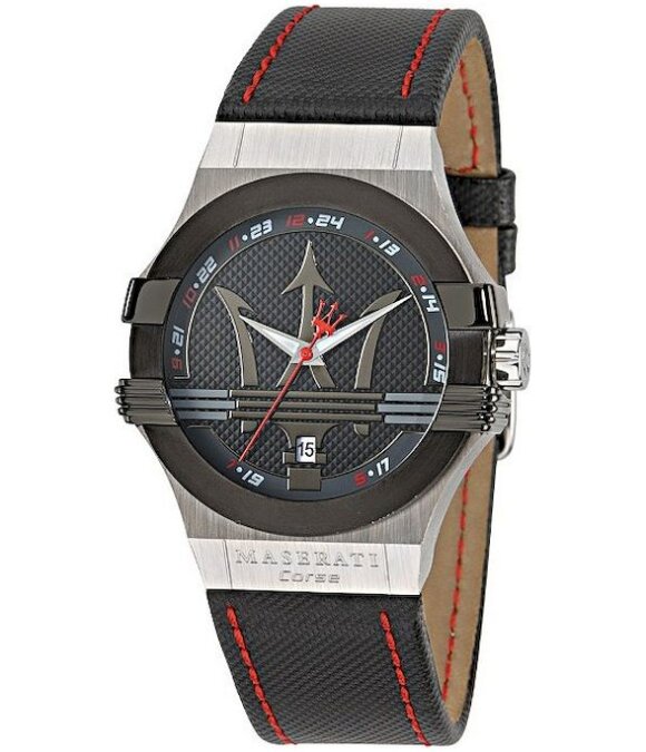 Maserati Potenza Black Dial Black Leather Strap Watch For Men - R8851108001