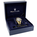 Maserati SFIDA Black Dial Yellow Gold Toned Stainless Steel Watch For Men - R8823140003