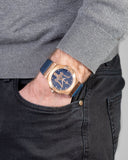 Maserati Potenza 42mm Rose Gold & Blue Dial Blue Leather Strap Watch For Men - R8851108027