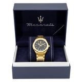 Maserati Stile Black Dial Gold Steel Strap Watch For Men - R8853142004