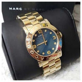 Marc Jacobs Amy Blue Dial Gold Steel Strap Watch for Women - MBM3166