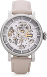 Fossil Boyfriend Automatic Skeleton Silver Dial White Leather Strap Watch for Women - ME3069