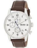 Hugo Boss Navigator White Dial Brown Leather Strap Watch for Men - 1513495