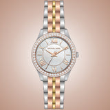 Michael Kors Harlowe Three-Hand Mother of Pearl White Dial Tri Tone Steel Strap Watch for Women - MK4846