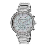 Michael Kors Parker Mother of Pearl Dial Diamonds Silver Steel Strap Watch for Women - MK5572