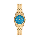 Michael Kors Lexington Three Hand Blue Dial Gold Steel Strap Watch for Women - MK4813