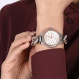 Michael Kors Camille Pavé Chronograph Silver Dial Two Tone Steel Strap Watch for Women - MK6843