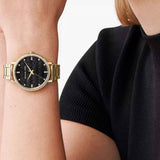 Michael Kors Pyper Three-Hand Black Dial Gold Steel Strap Watch For Women - MK4593