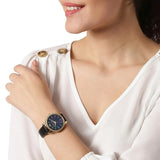 Michael Kors Layton Three Hand Mother of Pearl Black Dial Black Leather Strap Watch For Women - MK2911