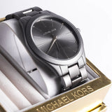 Michael Kors Slim Runway Quartz Grey Dial Grey Steel Strap Watch For Women - MK4506
