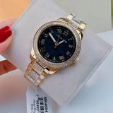 Michael Kors Tibby Multifunction Analog Black Dial Gold Steel Strap Watch for Women - MK4684