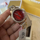 Michael Kors Tibby Multifunction Crystals Maroon Dial Rose Gold Steel Strap Watch for Women - MK4685