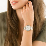 Michael Kors Parker Three-Hand Mother of Pearl White Dial Rose Gold Steel Strap Watch For Women - MK4695