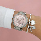 Michael Kors Parker Chronograph Pink Dial Silver Steel Strap Watch For Women - MK6105