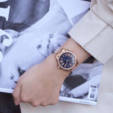 Michael Kors Kacie Three Hand Black Dial Rose Gold Steel Strap Watch for Women - MK6930