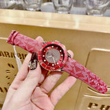 Michael Kors Runway Three-Hand Quartz Red Dial Red Leather Strap Watch For Women - MK7179