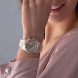 Michael Kors Lexington Chronograph Grey Dial Rose Gold Steel Strap Watch For Women - MK7217