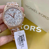 Michael Kors Layton Three Hand Silver Dial Rose Gold Steel Strap Watch For Women - MK7297