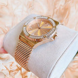 Michael Kors Lennox Three Hand Rose Gold Dial Rose Gold Mesh Strap Watch For Women - MK7336