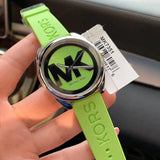 Michael Kors Janelle Three Hand Neon Green Dial Neon Green Rubber Strap Watch For Women - MK7351