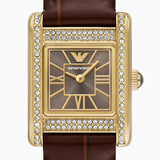 Emporio Armani Gianni T-Bar Brown Dial Brown Leather Strap Watch for Women - AR11705