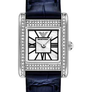 Emporio Armani Genni White Dial Blue Leather Strap Watch for Women - AR11718
