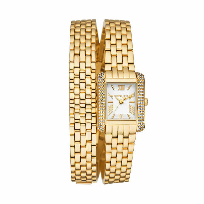 Michael Kors Emery Pave Double Wrap White Dial Gold Steel Strap Watch for Women - MK4833