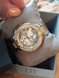 Guess Viva Diamonds Silver Dial Two Tone Steel Strap Watch for Women - W0111L5