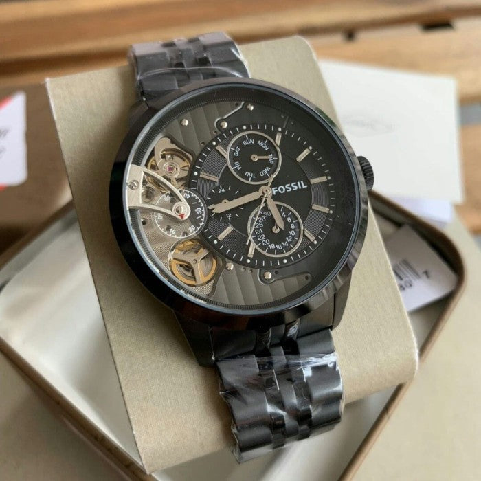 Fossil Townsman Mechanical Black Dial Black Steel Strap Watch for Men -  ME1136