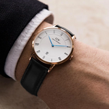 Daniel Wellington Classic Sheffield White Dial Black Leather Strap Watch For Men - DW00100084