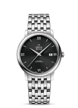 Omega De Ville Prestige Co-Axial Black Dial Silver Steel Strap Watch for Men - 424.10.40.20.01.001