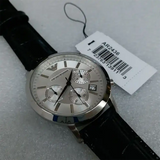 Emporio Armani Renato Chronograph Silver Dial Black Leather Strap Watch for Men - AR2436