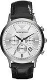 Emporio Armani Renato Chronograph Silver Dial Black Leather Strap Watch for Men - AR2436