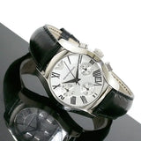 Emporio Armani Velente Silver Dial Black Leather Strap Watch for Women - AR0670