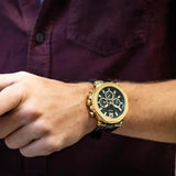 Guess Edge Chronograph Green Dial Black Leather Strap Watch For Men - GW0492G3