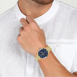 Lacoste Tiebreaker Chronograph Blue Dial Gold Steel Strap Watch for Men - 2011151