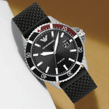 Emporio Armani Diver Black Dial Black Silicon Strap Watch for Men - AR11341