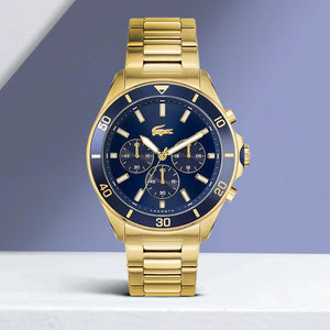 Lacoste Tiebreaker Chronograph Blue Dial Gold Steel Strap Watch for Men - 2011151
