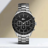 Lacoste Boston Chronograph Black Dial Silver Steel Strap Watch for Men - 2011079