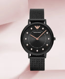 Emporio Armani Kappa Black Dial Black Mesh Strap Watch for Women - AR11252