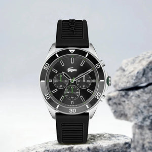 Lacoste Tiebreaker Chronograph Black Dial Black Silicone Strap Watch for Men - 2011152