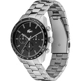 Lacoste Boston Chronograph Black Dial Silver Steel Strap Watch for Men - 2011079