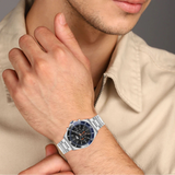 Lacoste Tiebreaker Chronograph Black Dial Silver Steel Strap Watch for Men - 2011155