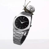D1 Milano Ultra Thin Matte Black Dial Silver Steel Strap Watch for Men - D1-UTBJ40