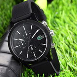 Lacoste 12.12 Chronograph Black Dial Black Silicone Strap Watch for Men - 2010972