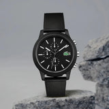 Lacoste 12.12 Chronograph Black Dial Black Silicone Strap Watch for Men - 2010972