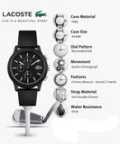 Lacoste 12.12 Chronograph Black Dial Black Silicone Strap Watch for Men - 2010972
