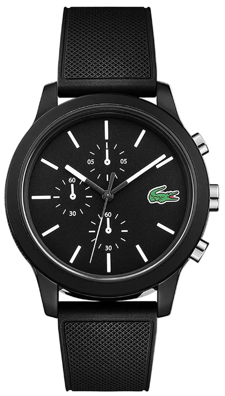 Lacoste 12.12 Chronograph Black Dial Black Silicone Strap Watch for Men - 2010972