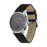 Lacoste Madrid Gray Dial Black Leather Strap Watch for Men - 2011032